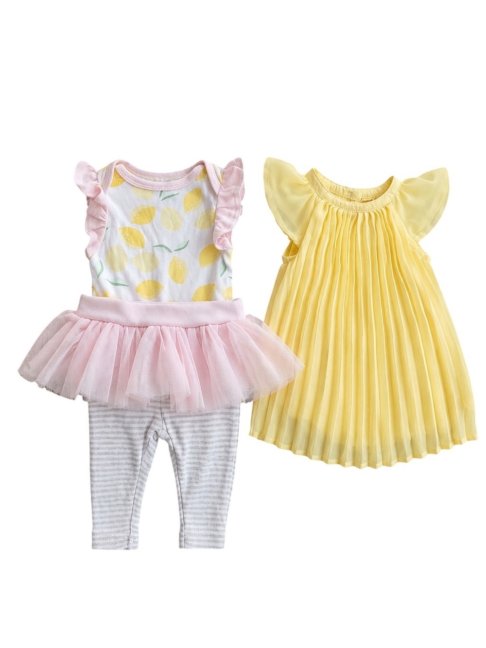 Baby Girl Outfit Bundle Lemon Tutu Baby Outfit Yellow Pleated Dress 0-3 Months